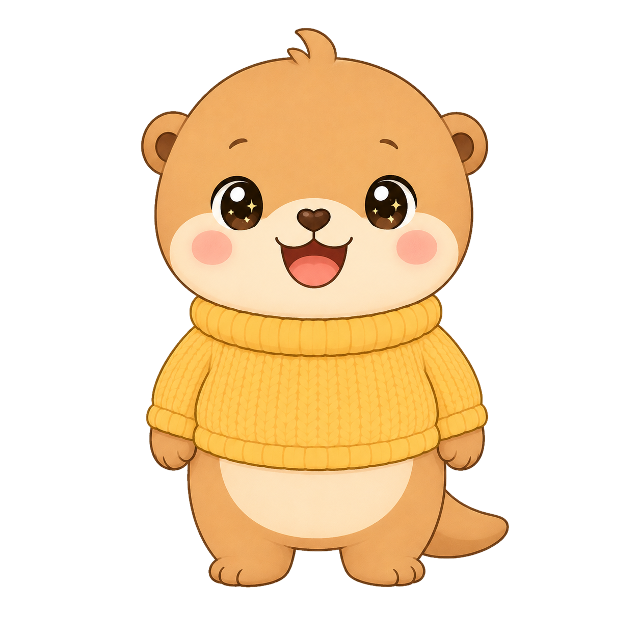 Ollie, the caramel otter in a butter-yellow sweater